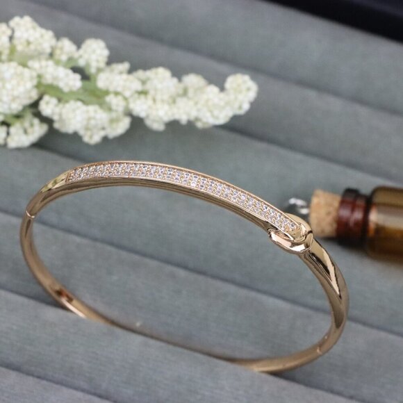 Elegant Rose Gold Bangle with Pave Crystals and Hook Accent, XPBL0445 - Picture 12 of 12